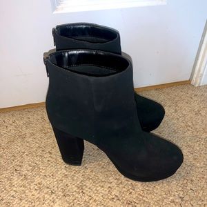 black suede heeled boots